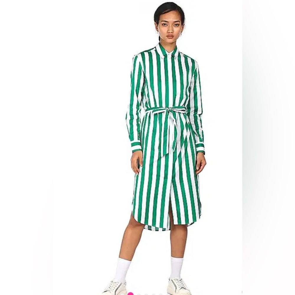Tommy Hilfiger Green and White Striped Shirt Dress
